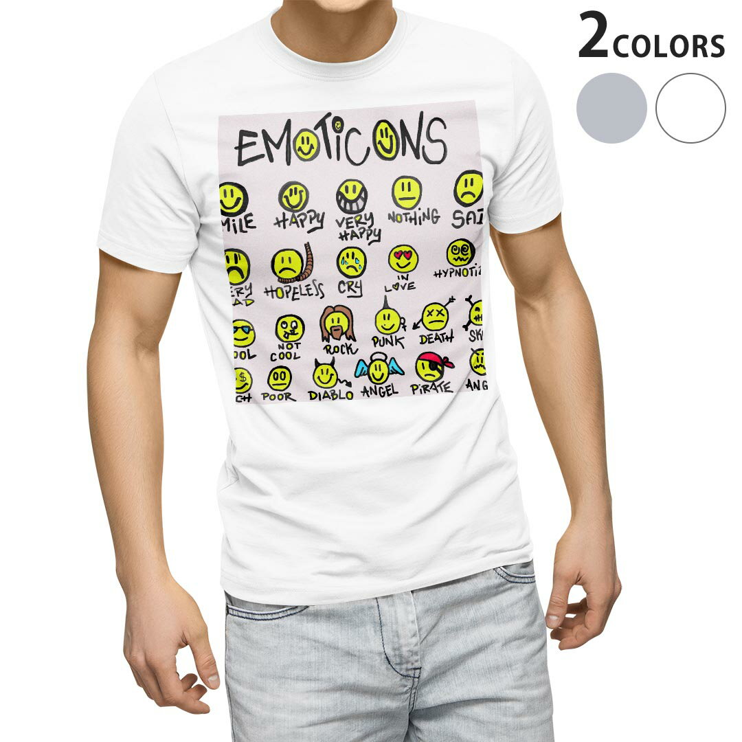 Long-Sleeved - Tシャツ メンズ 半袖 ホワイト グレー デザイン S M L XL 2XL Tシャツ ティーシャツ T shirt 006105 スマイル　アイコン　イラスト