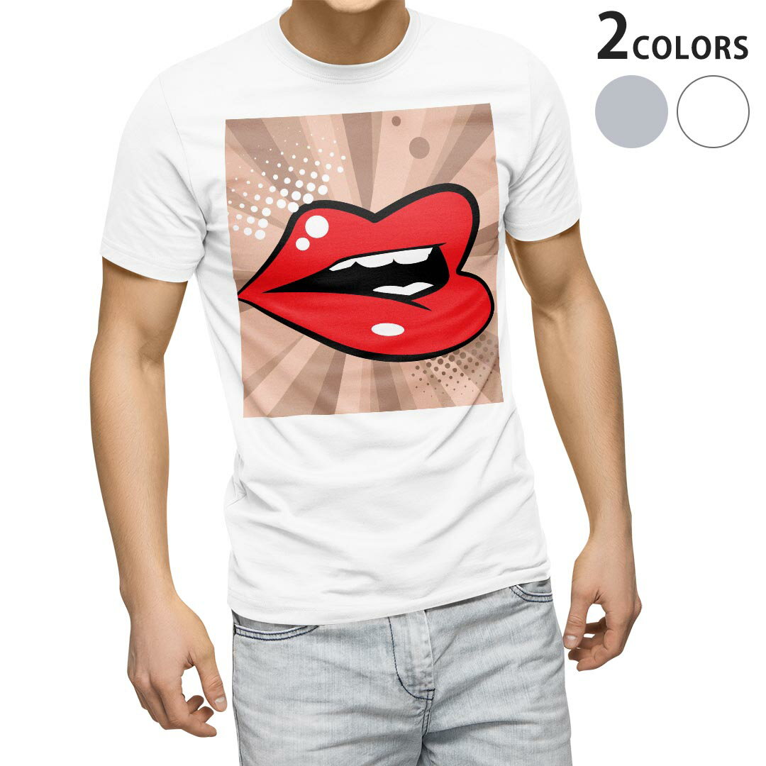 乐天商城 - Tシャツ メンズ 半袖 ホワイト グレー デザイン S M L XL 2XL Tシャツ ティーシャツ T shirt 006386 唇　イラスト