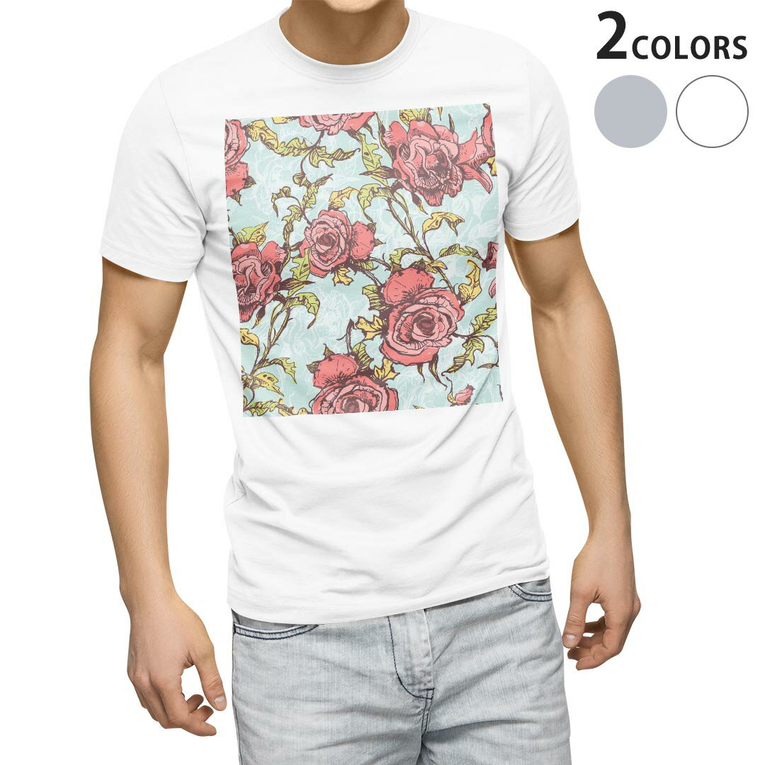 Tシャツ メンズ 半袖 ホワイト グレー デザイン S M L XL 2XL Tシャツ ティーシャツ T shirt 006451 花