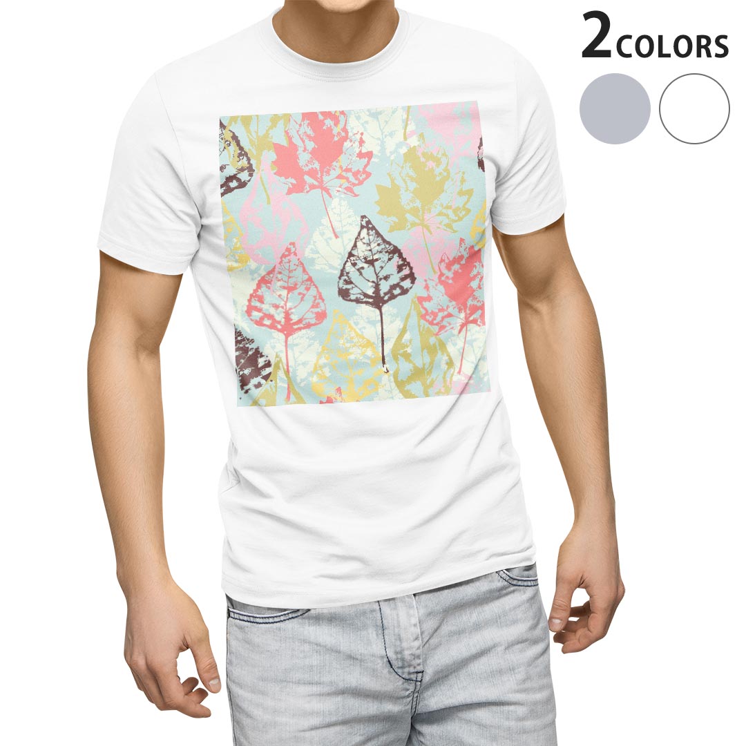 Rakuten - Tシャツ メンズ 半袖 ホワイト グレー デザイン S M L XL 2XL Tシャツ ティーシャツ T shirt 006505 模様　葉っぱ
