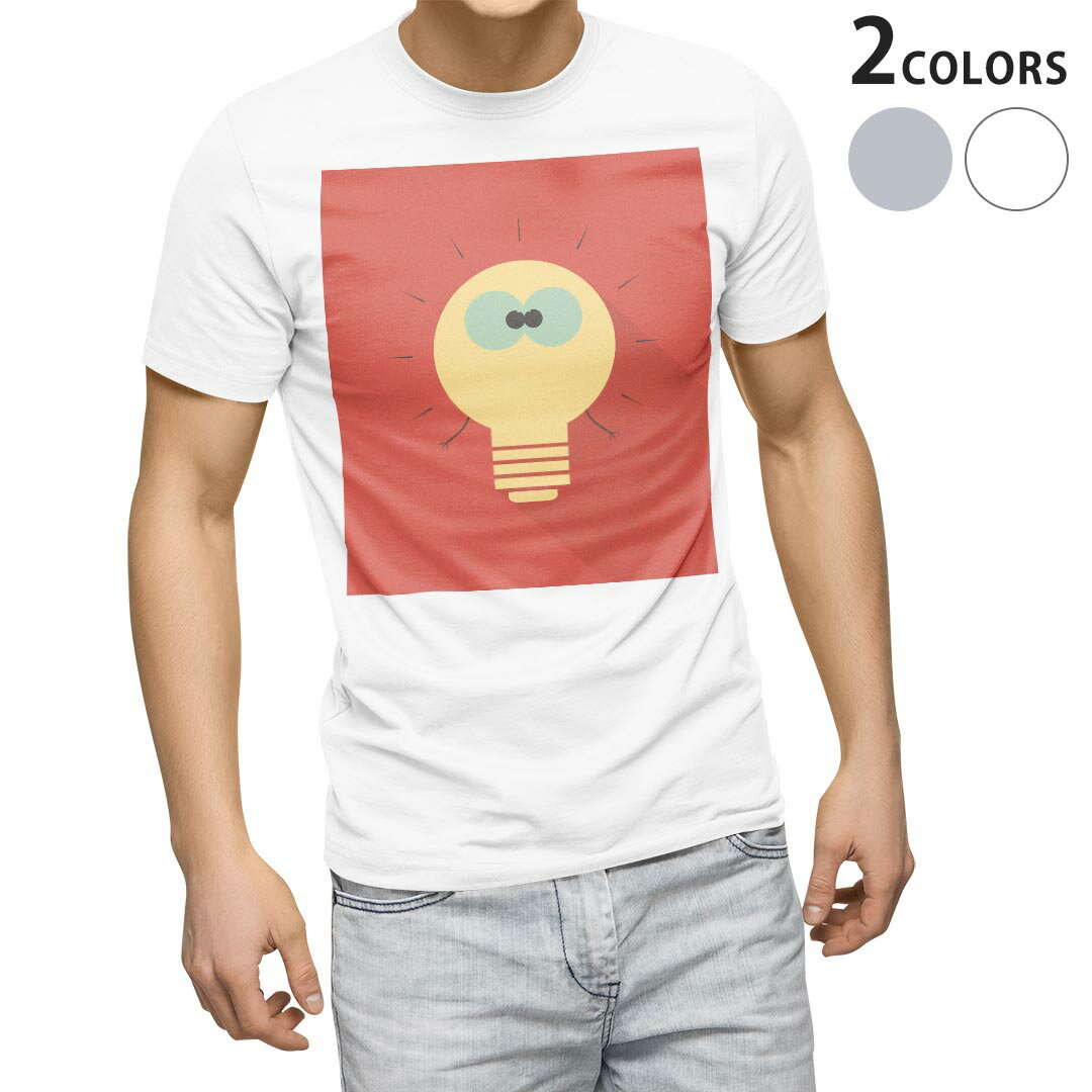 Character - Tシャツ メンズ 半袖 ホワイト グレー デザイン S M L XL 2XL Tシャツ ティーシャツ T shirt 006631 電球　キャラクター