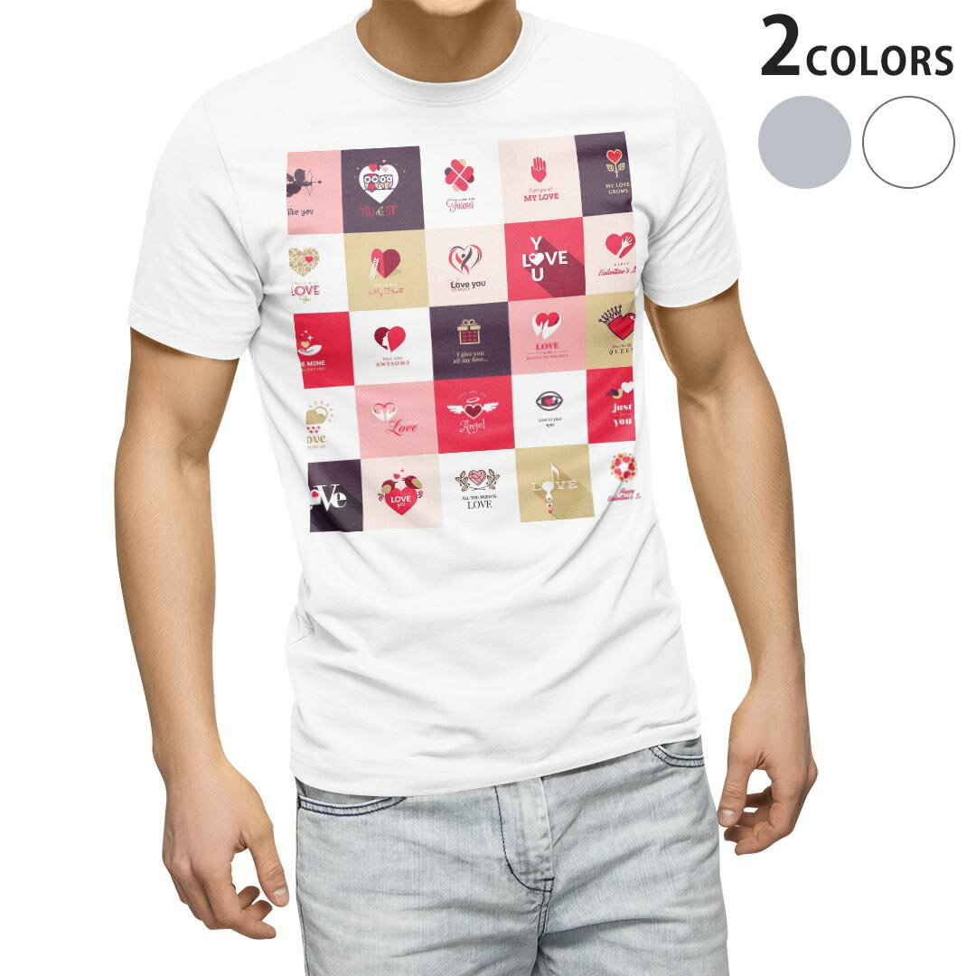 Tシャツ メンズ 半袖 ホワイト グレー デザイン S M L XL 2XL Tシャツ ティーシャツ T shirt 006771 ハート　英語　文字
