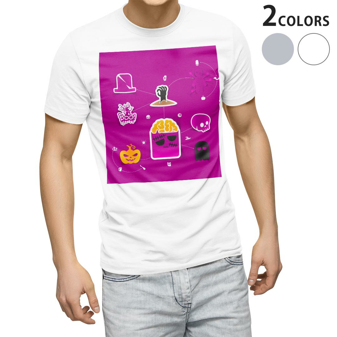 Character - Tシャツ メンズ 半袖 ホワイト グレー デザイン S M L XL 2XL Tシャツ ティーシャツ T shirt 007120 ハロウィン　キャラクター
