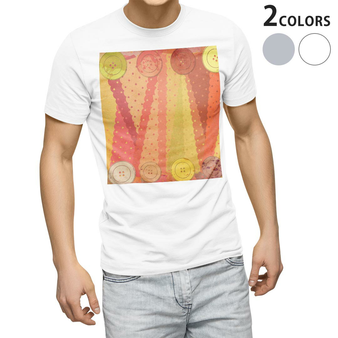 Tシャツ メンズ 半袖 ホワイト グレー デザイン S M L XL 2XL Tシャツ ティーシャツ T shirt 007291 ボタン　カラフル　ピンク　模様