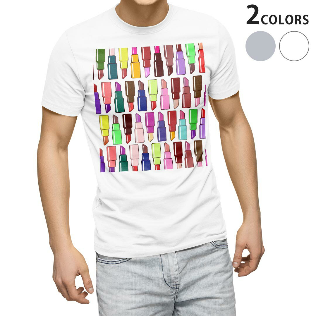 Tシャツ メンズ 半袖 ホワイト グレー デザイン S M L XL 2XL Tシャツ ティーシャツ T shirt 007320 口紅　カラフル　模様　イラスト