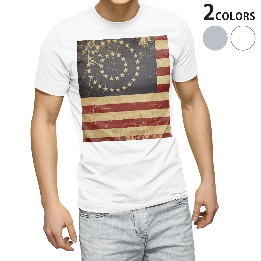 Rakuten - Tシャツ メンズ 半袖 ホワイト グレー デザイン S M L XL 2XL Tシャツ ティーシャツ T shirt 007338 国旗　レトロ　赤　レッド