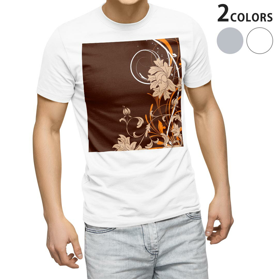 Tシャツ メンズ 半袖 ホワイト グレー デザイン S M L XL 2XL Tシャツ ティーシャツ T shirt 007544 花 オレンジ