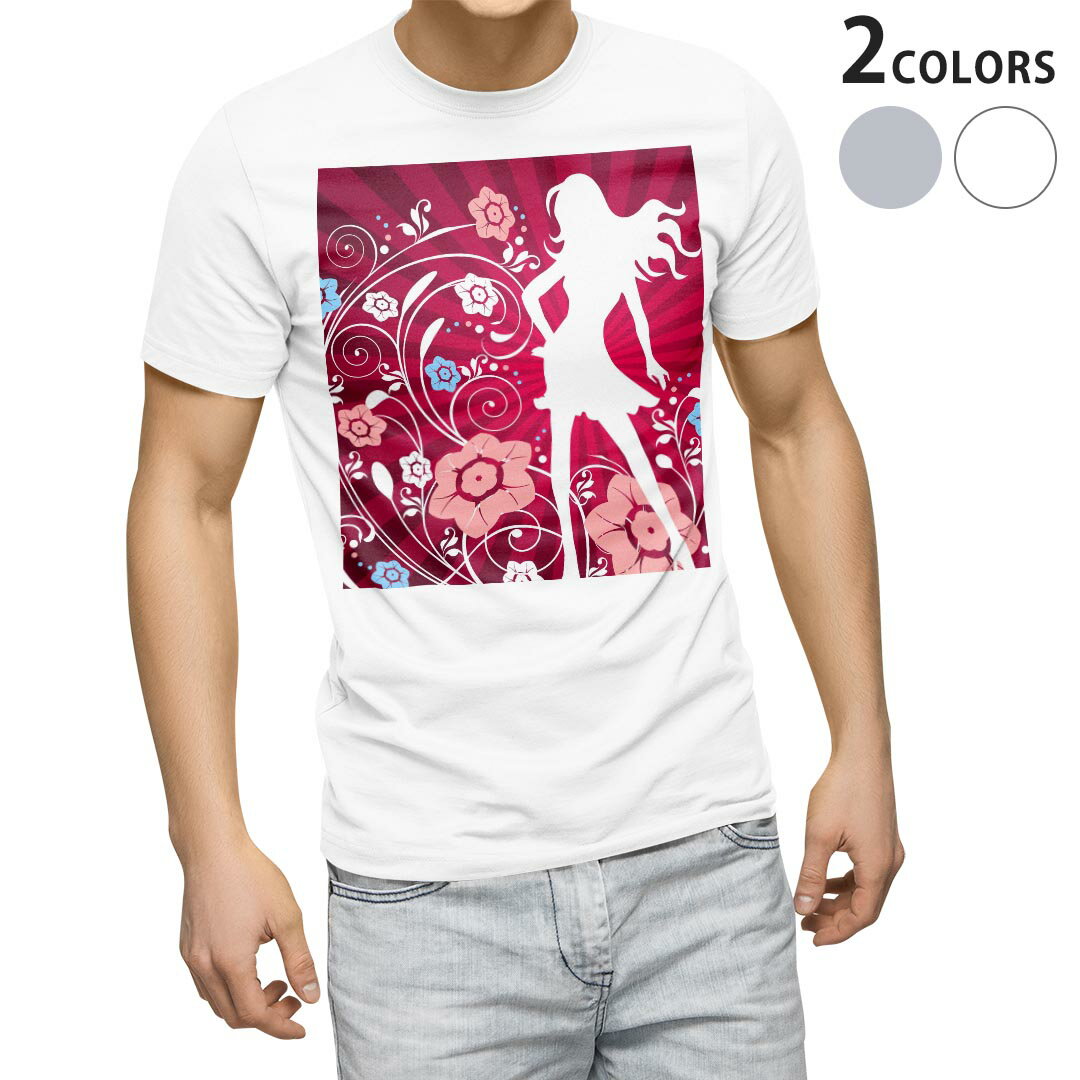 Rakuten - Tシャツ メンズ 半袖 ホワイト グレー デザイン S M L XL 2XL Tシャツ ティーシャツ T shirt 007548 花　　人物　ピンク