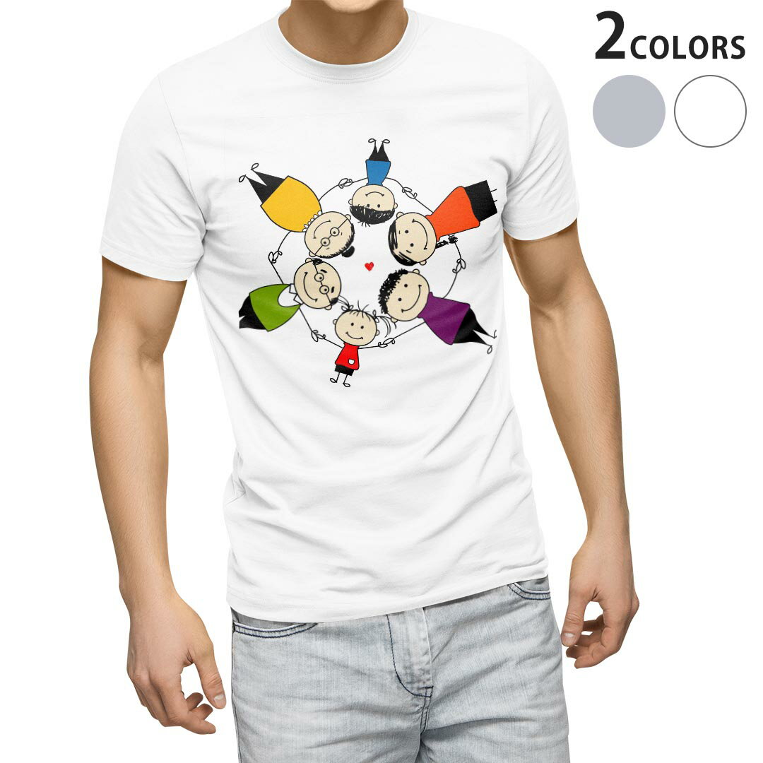 Tシャツ メンズ 半袖 ホワイト グレー デザイン S M L XL 2XL Tシャツ ティーシャツ T shirt 007692 人物　イラスト　家族