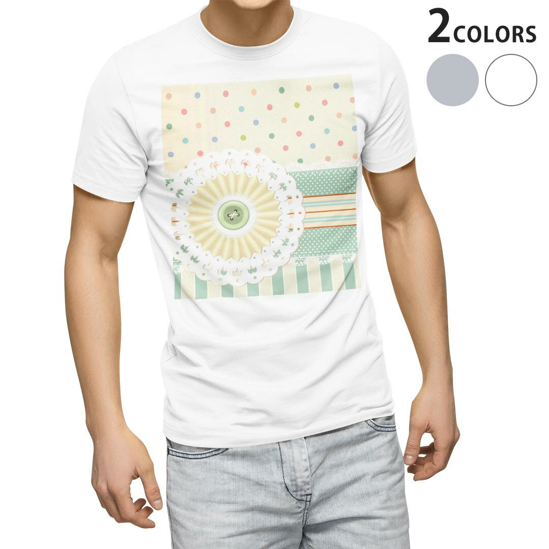 Rakuten - Tシャツ メンズ 半袖 ホワイト グレー デザイン S M L XL 2XL Tシャツ ティーシャツ T shirt 007693 ボタン　水玉　レース　水色