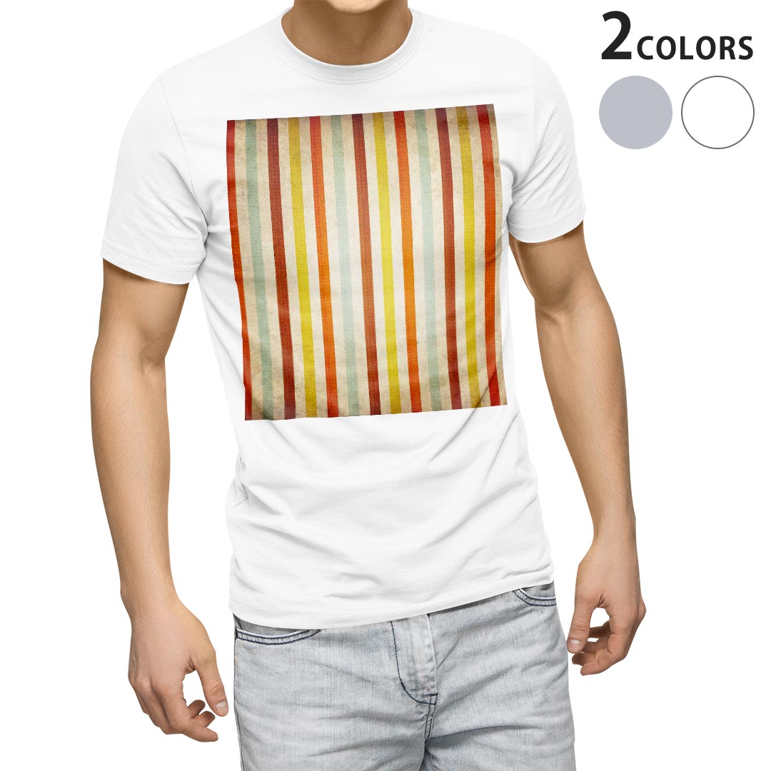 Rakuten - Tシャツ メンズ 半袖 ホワイト グレー デザイン S M L XL 2XL Tシャツ ティーシャツ T shirt 007740 ストライプ　カラフル　レトロ　模様