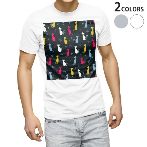 Tシャツ メンズ 半袖 ホワイト グレー デザイン S M L XL 2XL Tシャツ ティーシャツ T shirt 007749 カラフル 猫 ねこ 模様 Tシャツ メンズ 半袖 ホワイト グレー デザイン S M L XL 2XL Tシャツ ティーシャツ T shirt 007749 カラフル 猫 ねこ 模様