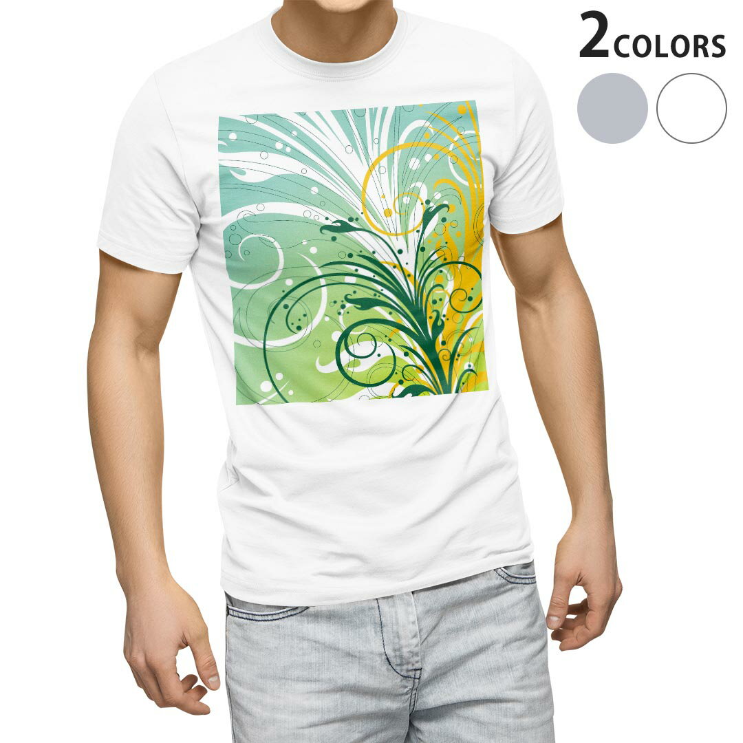 Shirts, T-Shirts - Tシャツ メンズ 半袖 ホワイト グレー デザイン S M L XL 2XL Tシャツ ティーシャツ T shirt 007791 植物　水色　イエロー　黄色