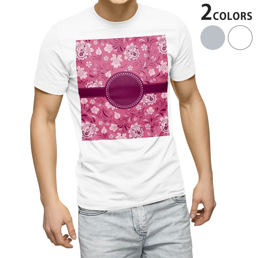 Original - Tシャツ メンズ 半袖 ホワイト グレー デザイン S M L XL 2XL Tシャツ ティーシャツ T shirt 007813 花　　ピンク　模様
