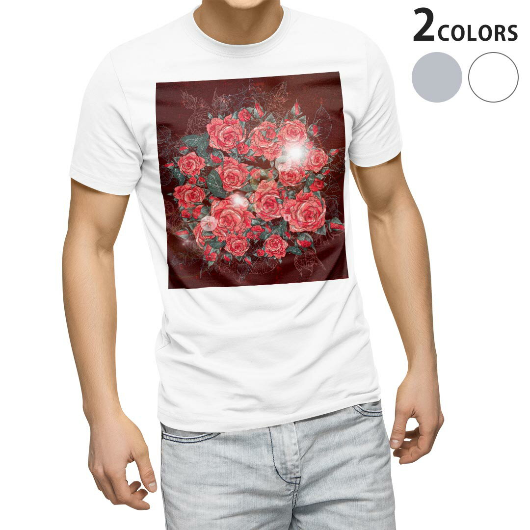 Tシャツ メンズ 半袖 ホワイト グレー デザイン S M L XL 2XL Tシャツ ティーシャツ T shirt 008021 花 赤 レッド イラスト