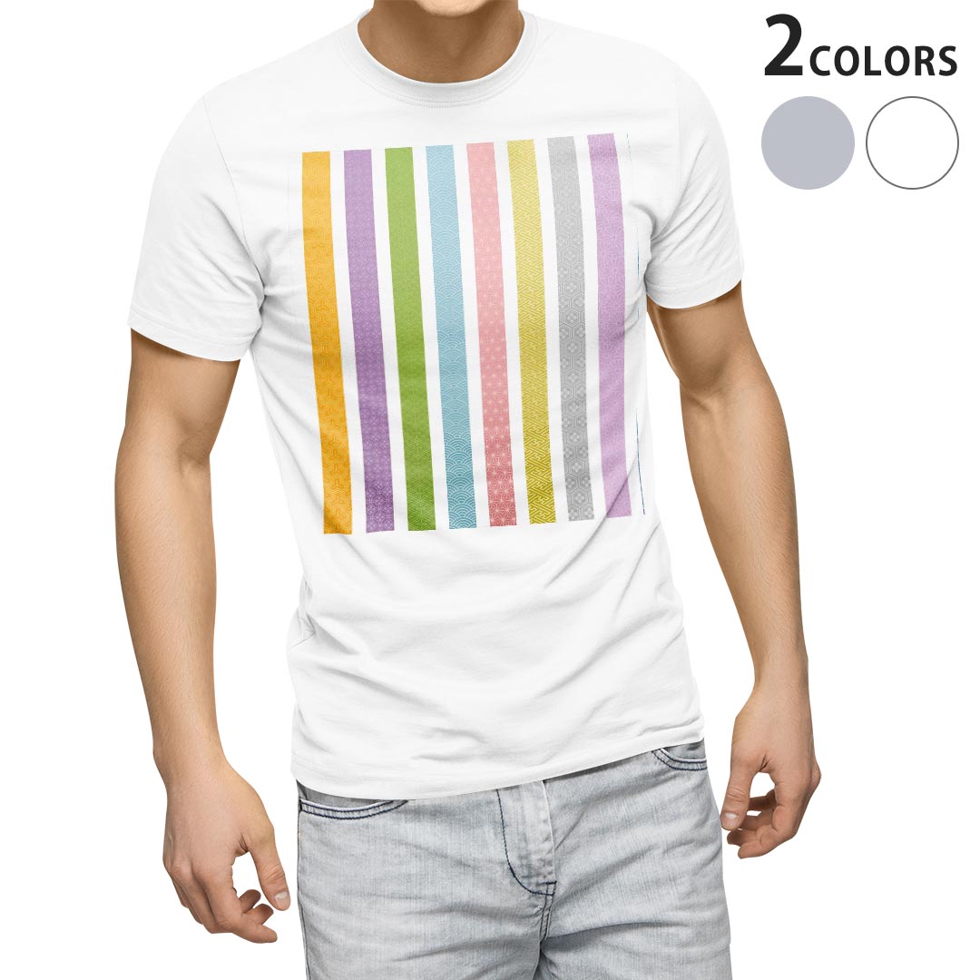 Tシャツ メンズ 半袖 ホワイト グレー デザイン S M L XL 2XL Tシャツ ティーシャツ T shirt 008070 和風　和柄　カラフル　模様(4.0)