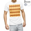 Tシャツ メンズ 半袖 ホワイト グレー デザイン S M L XL 2XL Tシャツ ティーシャツ T shirt 008116 チェック オレンジ アーガイ...