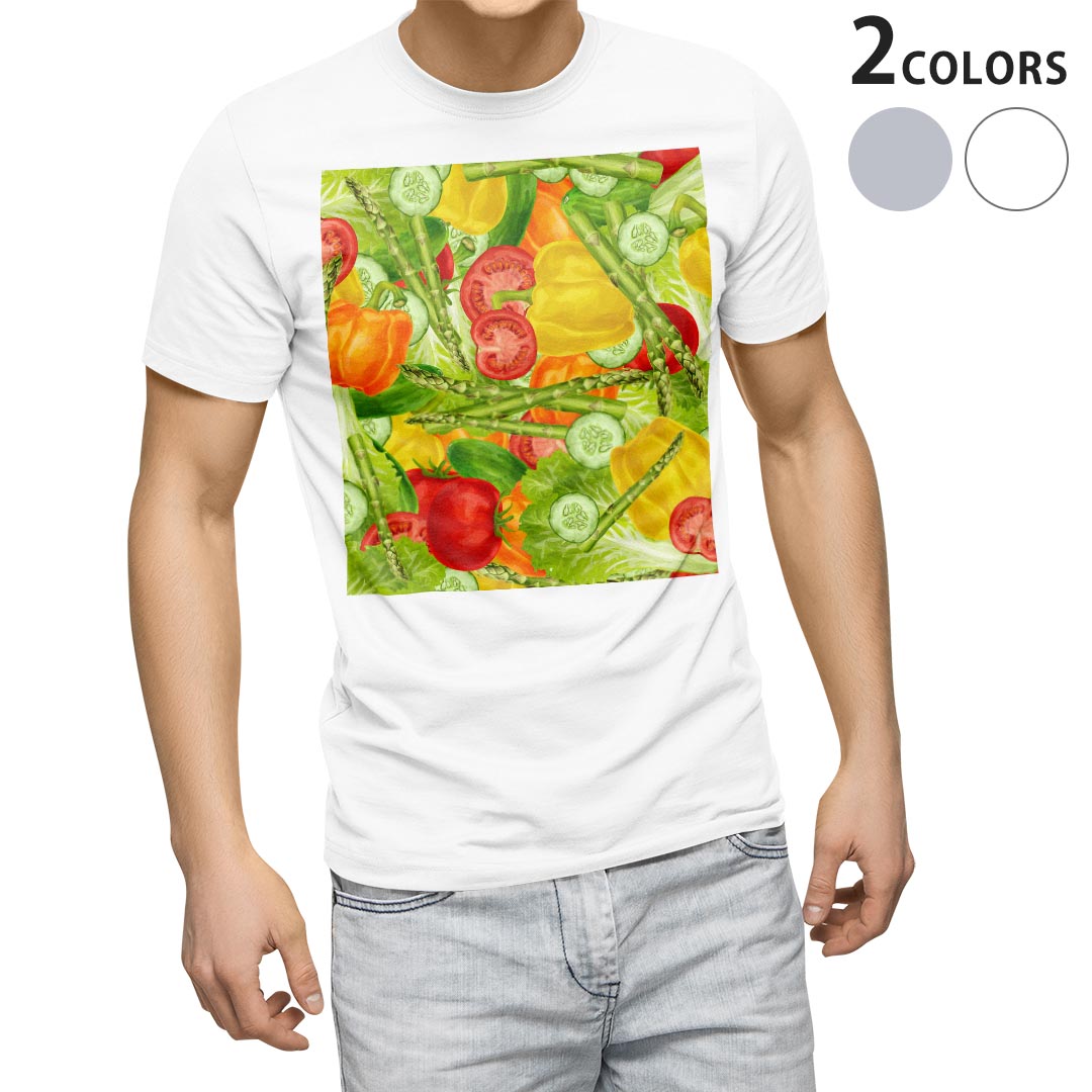 楽天kabeコレTシャツ メンズ 半袖 ホワイト グレー デザイン S M L XL 2XL Tシャツ ティーシャツ T shirt 008420 野菜　イラスト　模様　グリーン