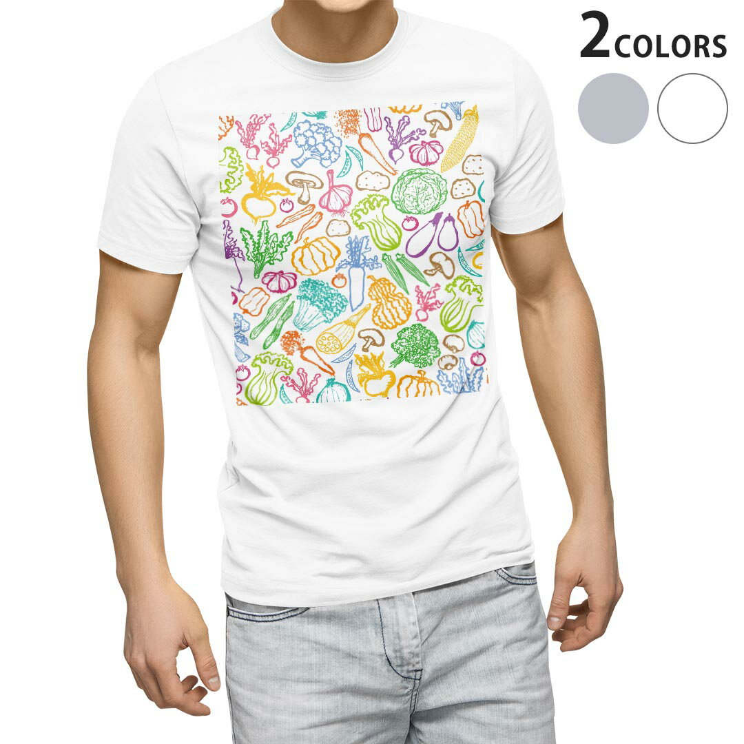 楽天kabeコレTシャツ メンズ 半袖 ホワイト グレー デザイン S M L XL 2XL Tシャツ ティーシャツ T shirt 008423 野菜　カラフル　模様