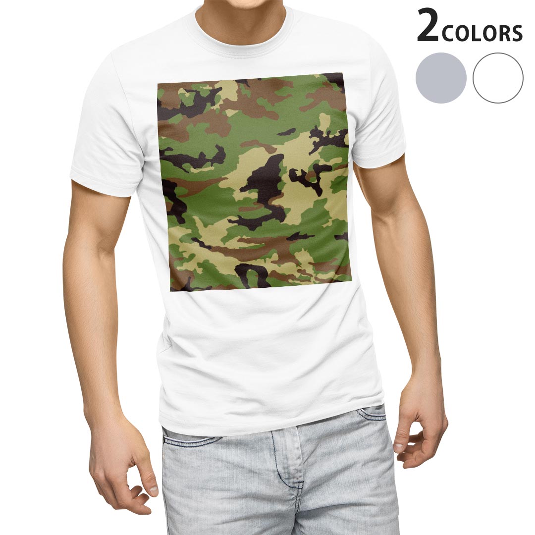 Tシャツ メンズ 半袖 ホワイト グレー デザイン S M L XL 2XL Tシャツ ティーシャツ T shirt 008469 模様　グリーン　緑　迷彩