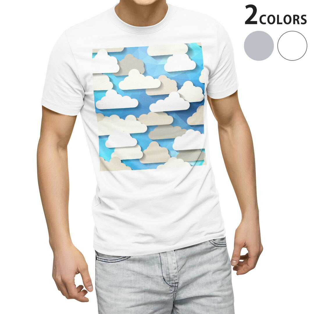 乐天商城 - Tシャツ メンズ 半袖 ホワイト グレー デザイン S M L XL 2XL Tシャツ ティーシャツ T shirt 008524 雲　空　青　ブルー