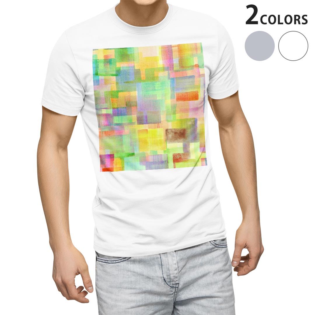 运动 - Tシャツ メンズ 半袖 ホワイト グレー デザイン S M L XL 2XL Tシャツ ティーシャツ T shirt 008553 カラフル　パステル　模様