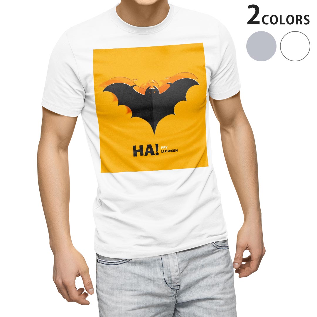 Tシャツ メンズ 半袖 ホワイト グレー デザイン S M L XL 2XL Tシャツ ティーシャツ T shirt 008601 コウモリ　オレンジ　黒　ブラック