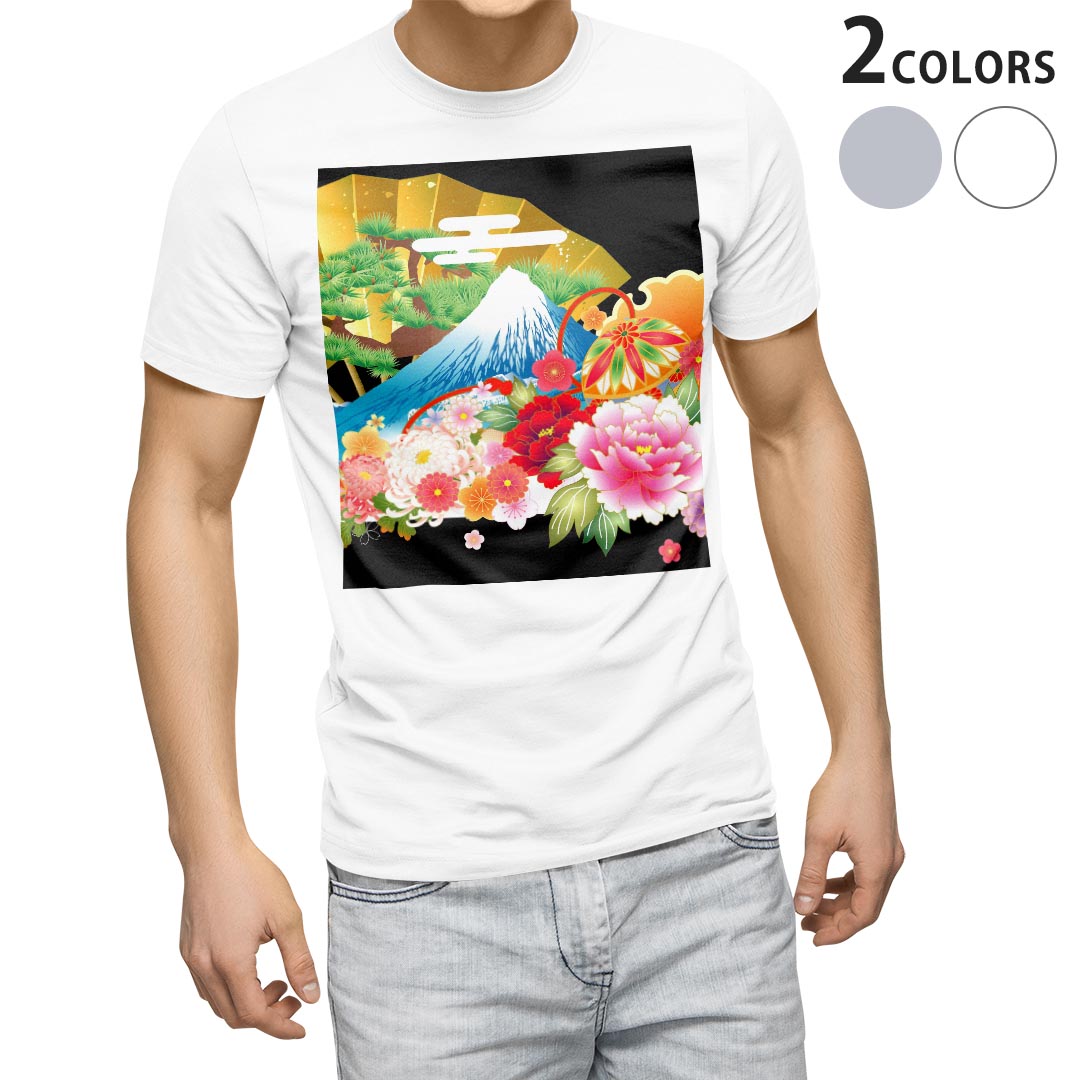 Tシャツ メンズ 半袖 ホワイト グレー デザイン S M L XL 2XL Tシャツ ティーシャツ T shirt 008607 和柄　和風　富士山　黒　ブラック