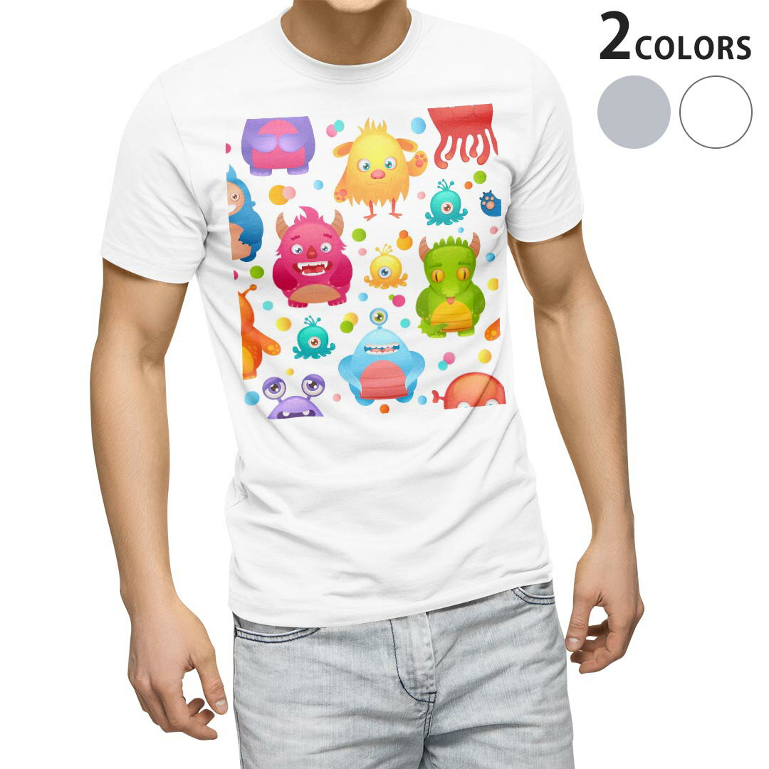 Tシャツ メンズ 半袖 ホワイト グレー デザイン S M L XL 2XL Tシャツ ティーシャツ T shirt 008629 モンスター キャラクター イラスト