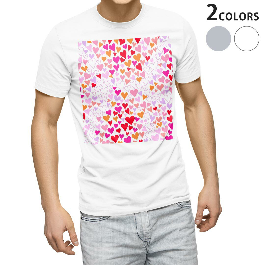 Tシャツ メンズ 半袖 ホワイト グレー デザイン S M L XL 2XL Tシャツ ティーシャツ T shirt 008656 赤　レッド　模様　ハート