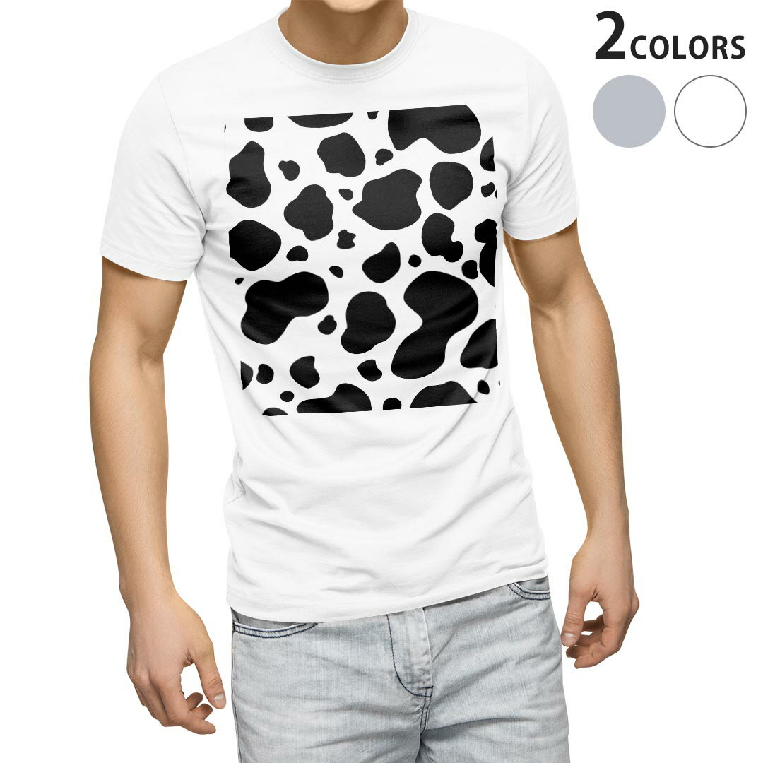 Tシャツ メンズ 半袖 ホワイト グレー デザイン S M L XL 2XL Tシャツ ティーシャツ T shirt 008658 牛柄 白黒 模様