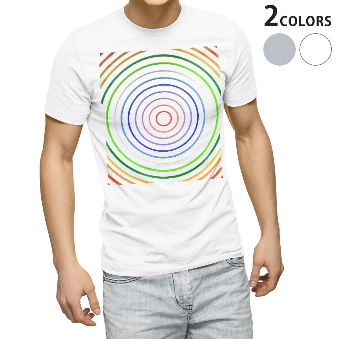 乐天商城 - Tシャツ メンズ 半袖 ホワイト グレー デザイン S M L XL 2XL Tシャツ ティーシャツ T shirt 008694 カラフル　虹　丸