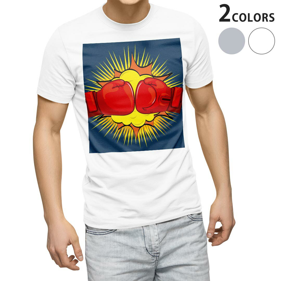 Tシャツ メンズ 半袖 ホワイト グレー デザイン S M L XL 2XL Tシャツ ティーシャツ T shirt 008718 イラスト　赤　レッド　ボクシング