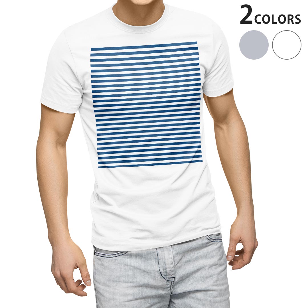 Tシャツ メンズ 半袖 ホワイト グレー デザイン S M L XL 2XL Tシャツ ティーシャツ T shirt 009048 シンプル ボーダー 青