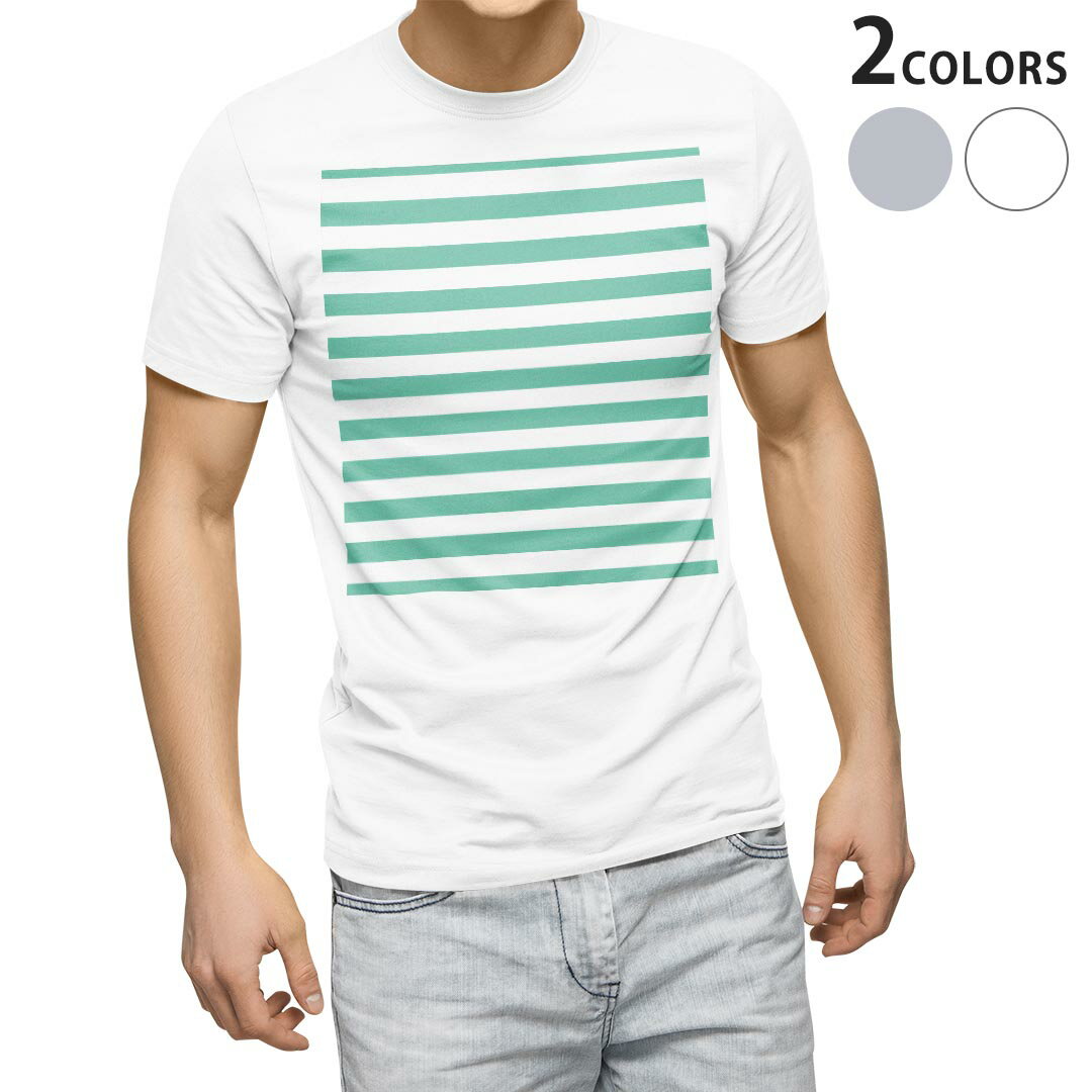 Short Sleeves - Tシャツ メンズ 半袖 ホワイト グレー デザイン S M L XL 2XL Tシャツ ティーシャツ T shirt 009049 シンプル　ボーダー　緑