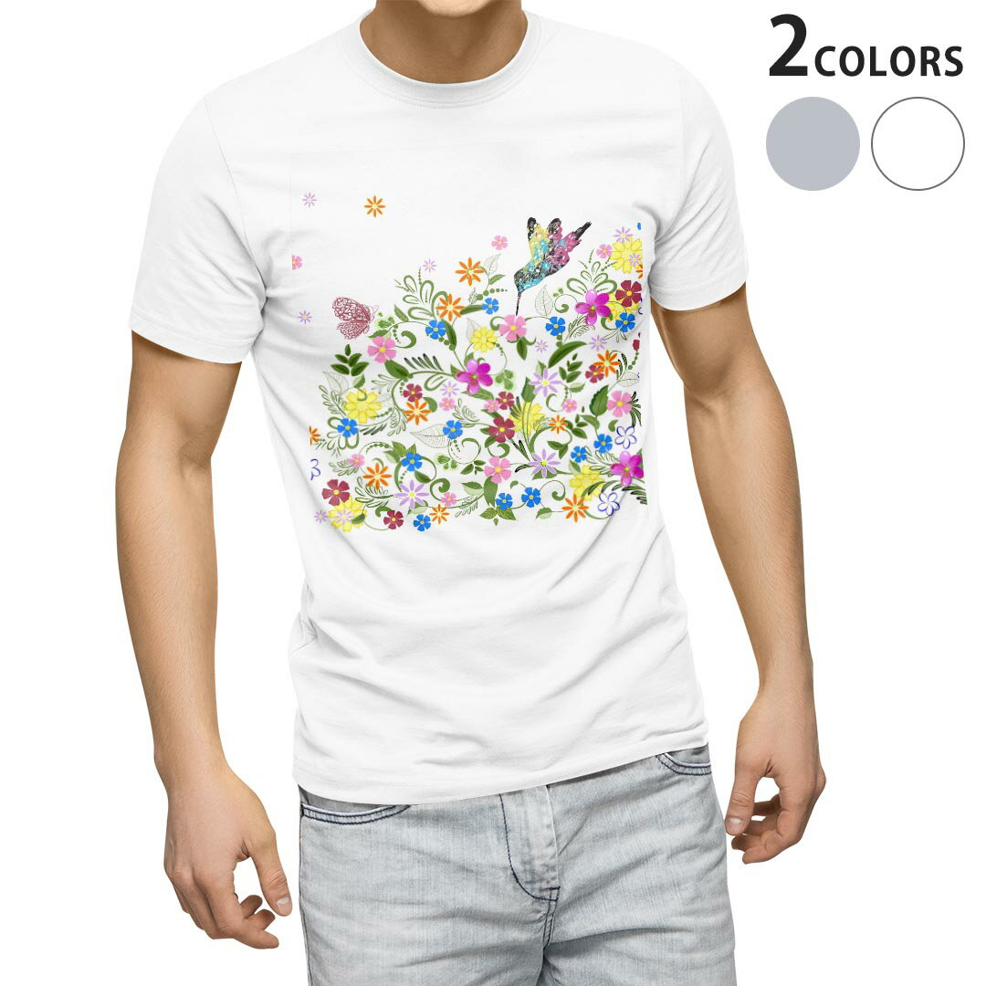 Tシャツ メンズ 半袖 ホワイト グレー デザイン S M L XL 2XL Tシャツ ティーシャツ T shirt 009199 花　　カラフル