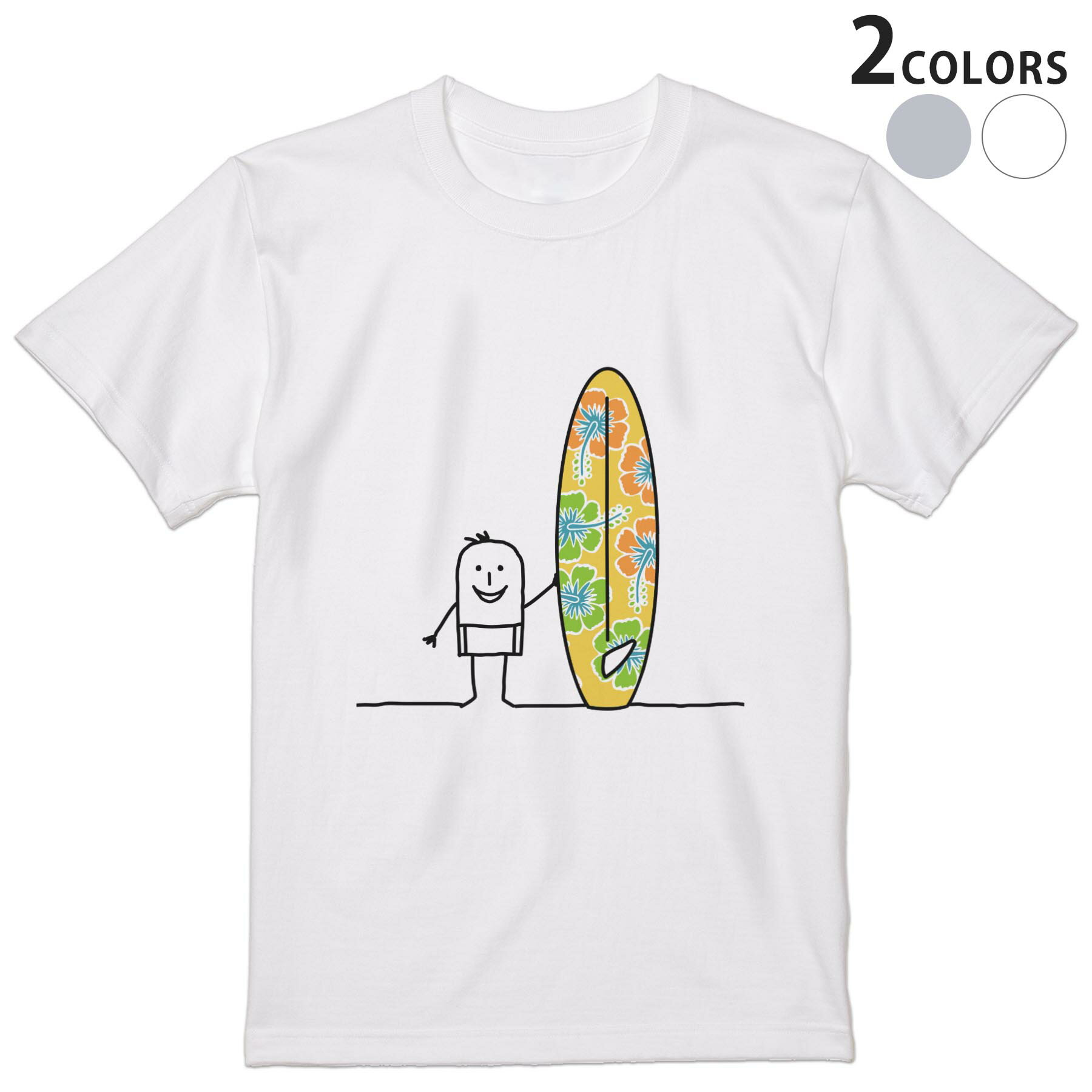 Tシャツ メンズ 半袖 ホワイト グレー デザイン S M L XL 2XL Tシャツ ティーシャツ T shirt 009235 キャラクター　海　サーフィン