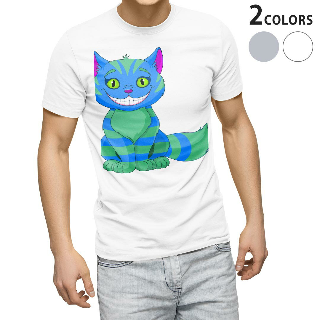 Tシャツ メンズ 半袖 ホワイト グレー デザイン S M L XL 2XL Tシャツ ティーシャツ T shirt 009369 猫　キャラクター　動物
