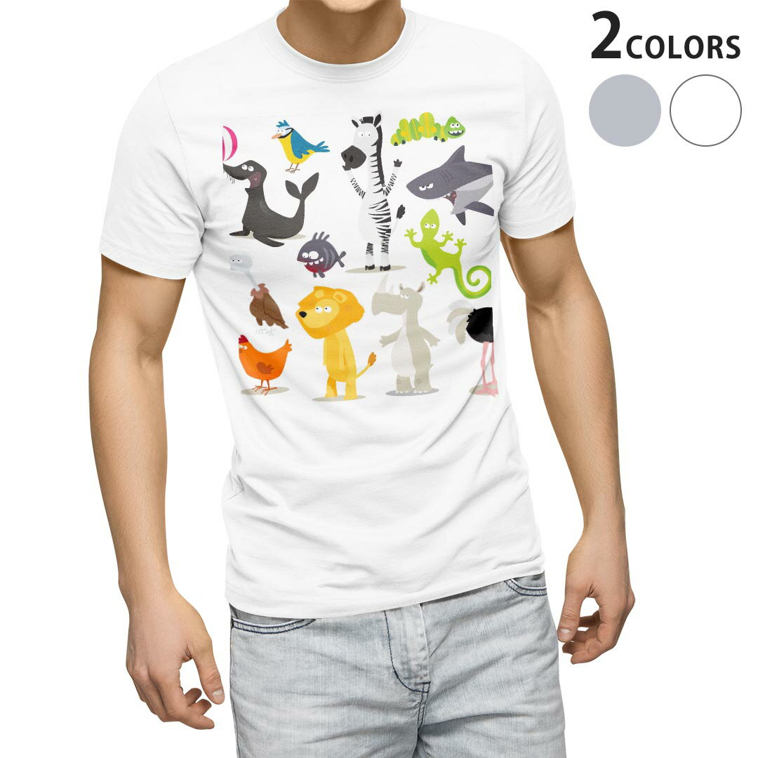 Character - Tシャツ メンズ 半袖 ホワイト グレー デザイン S M L XL 2XL Tシャツ ティーシャツ T shirt 009399 動物　キャラクター