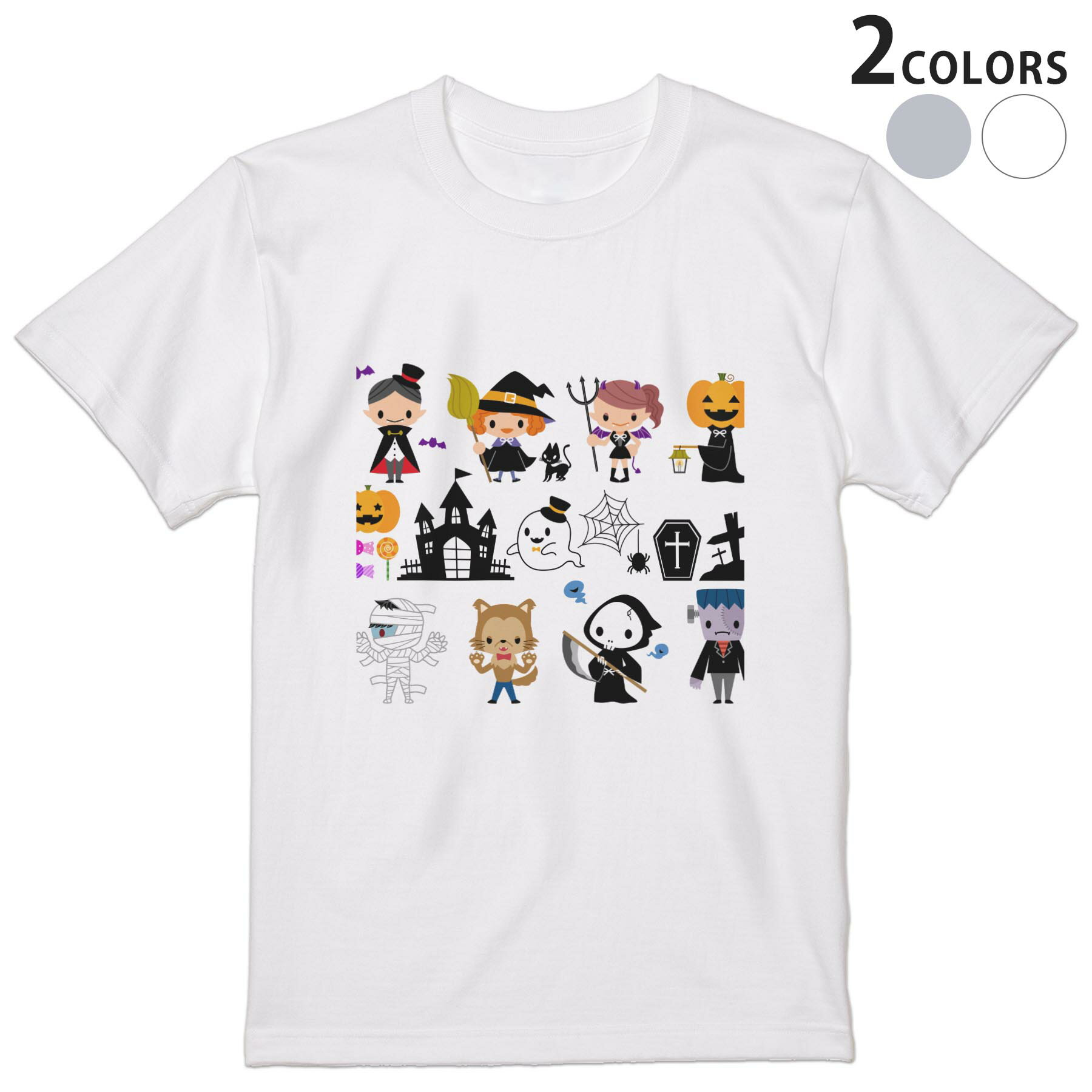 Character - Tシャツ メンズ 半袖 ホワイト グレー デザイン S M L XL 2XL Tシャツ ティーシャツ T shirt 009418 ハロウィン　キャラクター　おばけ