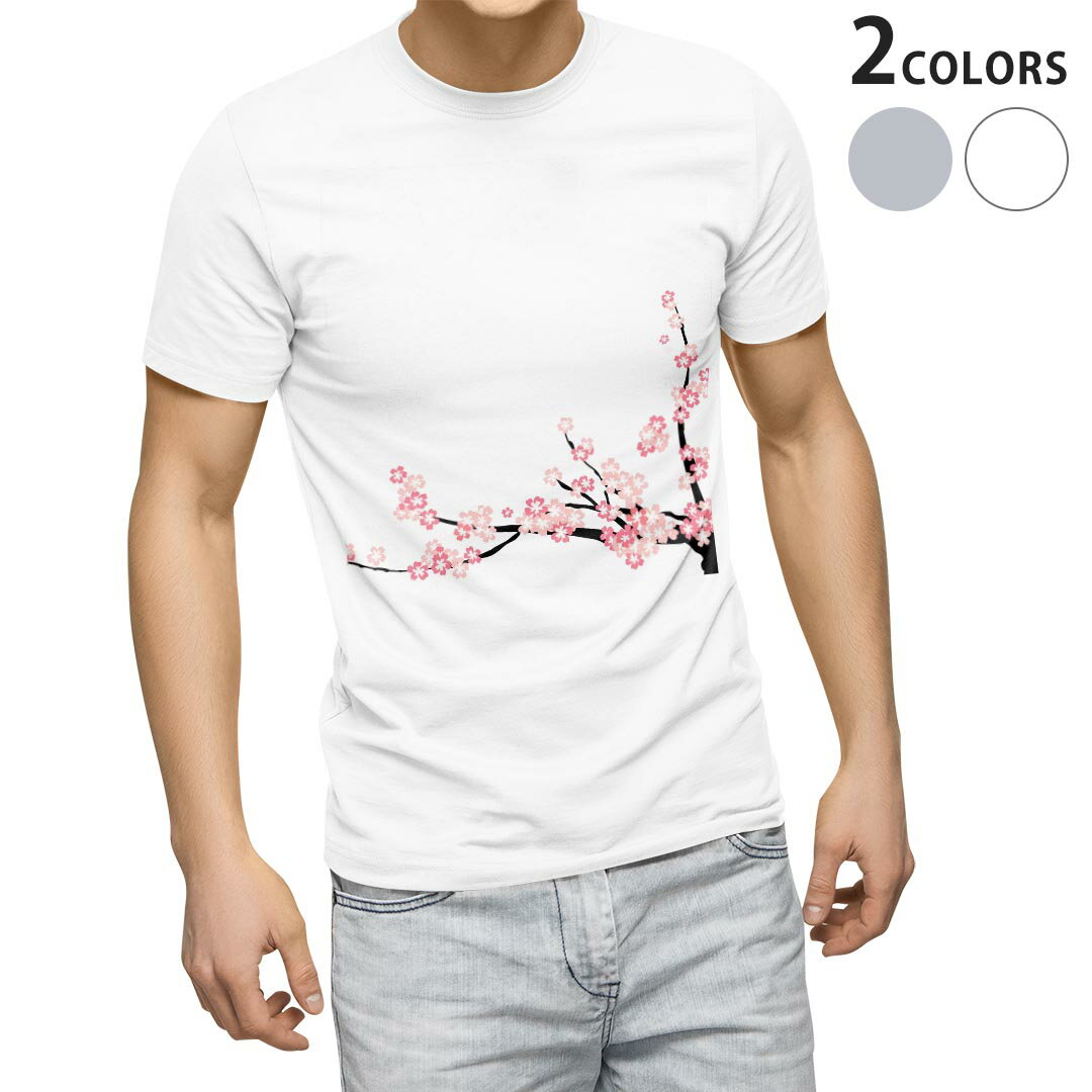 Tシャツ メンズ 半袖 ホワイト グレー デザイン S M L XL 2XL Tシャツ ティーシャツ T shirt 009578 桜 ピンク