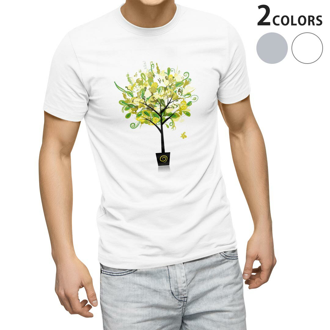 Rakuten - Tシャツ メンズ 半袖 ホワイト グレー デザイン S M L XL 2XL Tシャツ ティーシャツ T shirt 009802 　花　緑