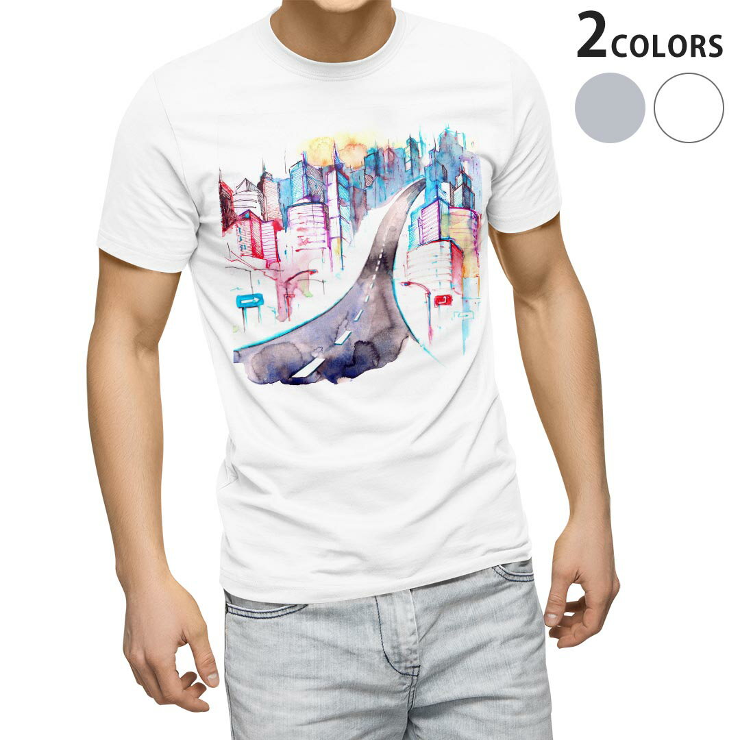 tシャツ メンズ 半袖 ホワイト グレー デザイン XS S M L XL 2XL Tシャツ ティーシャツ T shirt 009945 風景　景色　水彩