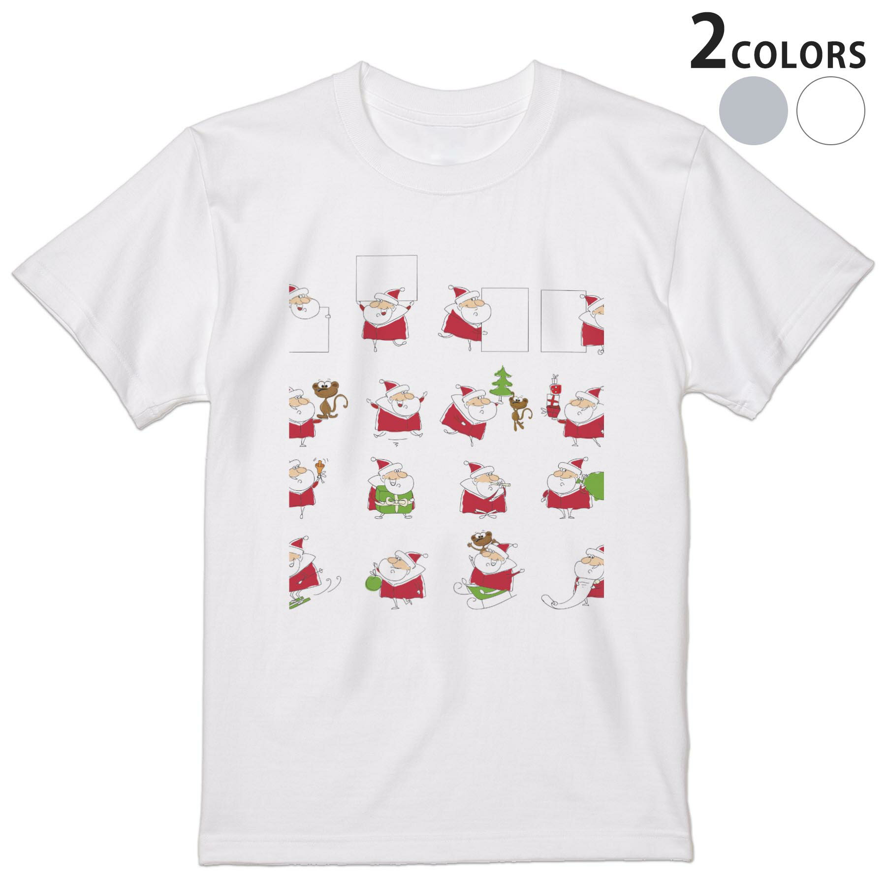 Character - Tシャツ メンズ 半袖 ホワイト グレー デザイン S M L XL 2XL Tシャツ ティーシャツ T shirt 009955 クリスマス　サンタ　キャラクター