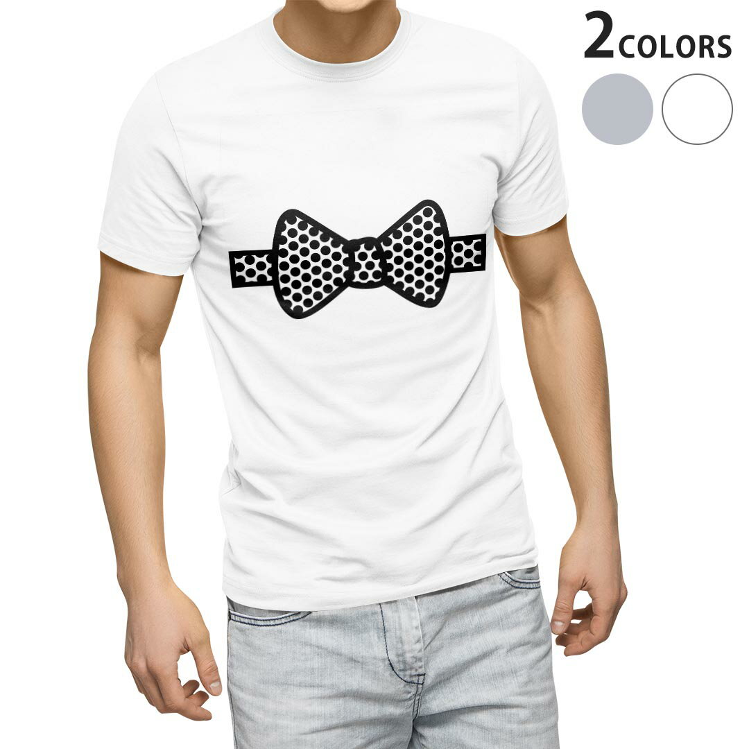 Tシャツ メンズ 半袖 ホワイト グレー デザイン S M L XL 2XL Tシャツ ティーシャツ T shirt 010104 水玉　リボン　グレー