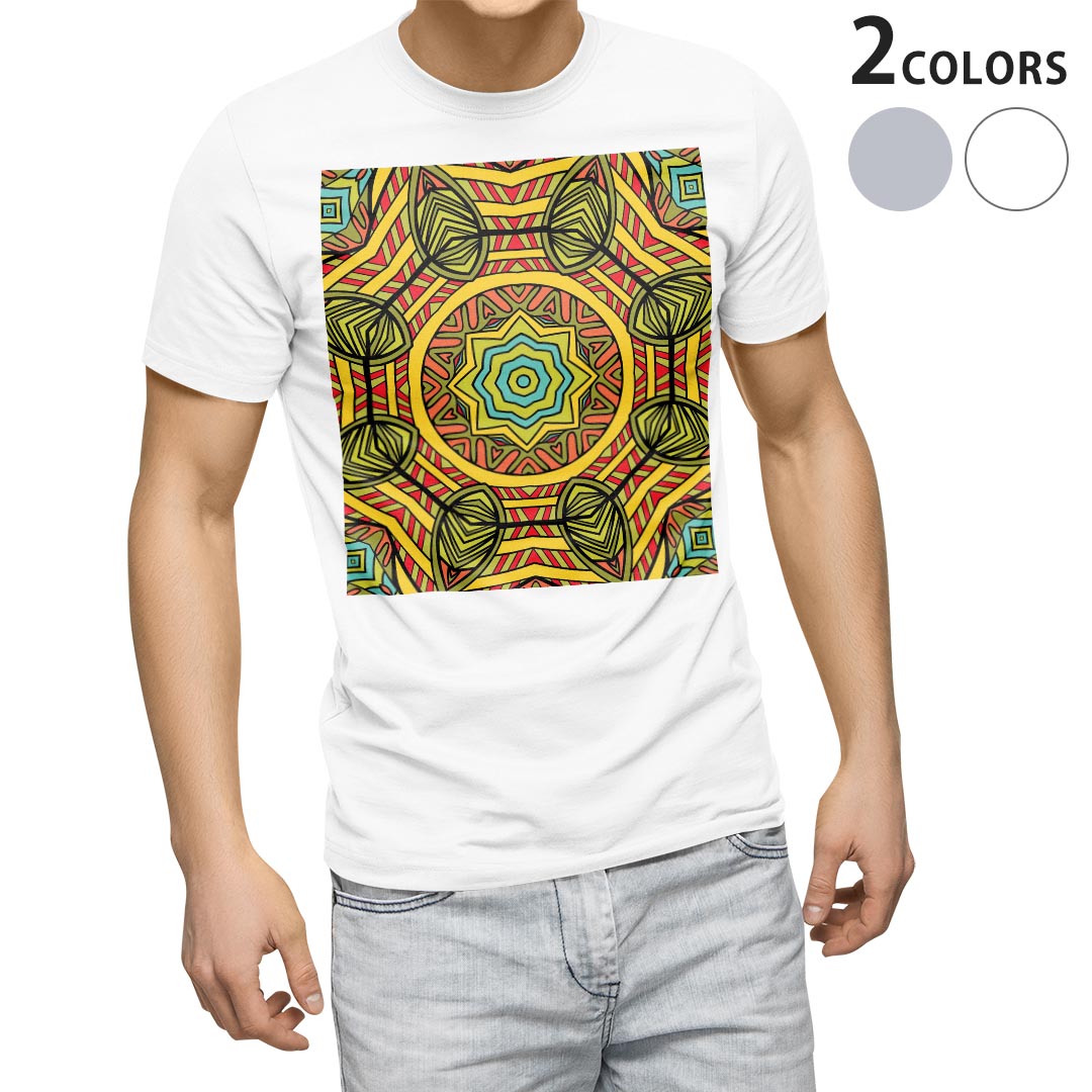 Tシャツ メンズ 半袖 ホワイト グレー デザイン S M L XL 2XL Tシャツ ティーシャツ T shirt 010140 アジアン　模様　緑