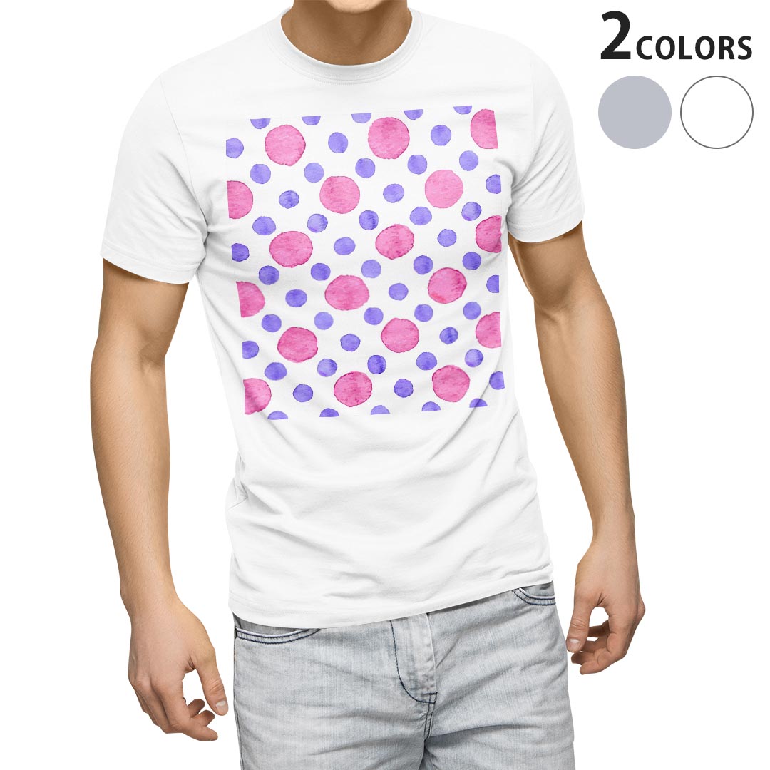 Rakuten - Tシャツ メンズ 半袖 ホワイト グレー デザイン S M L XL 2XL Tシャツ ティーシャツ T shirt 010492 水玉　ドット　紫　ピンク