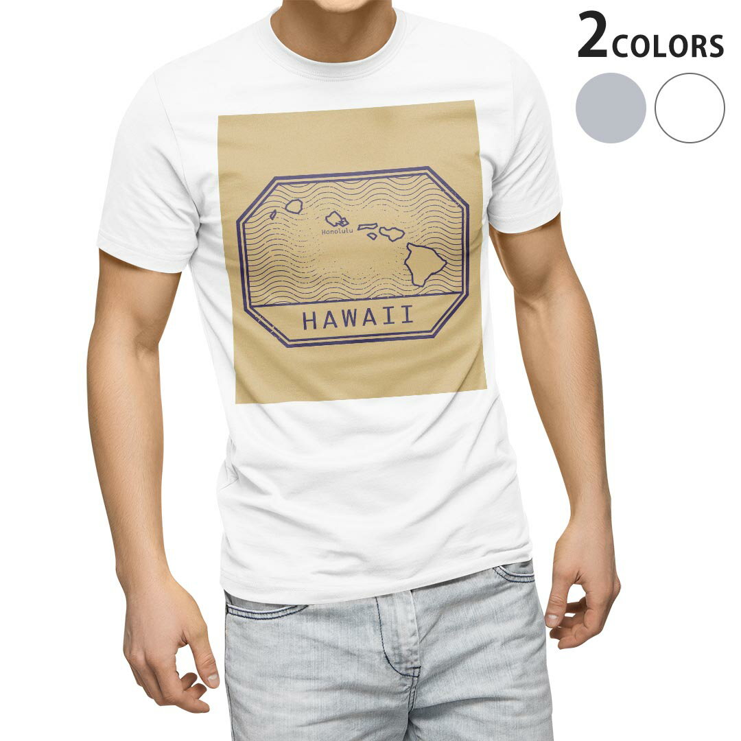 運動 - Tシャツ メンズ 半袖 ホワイト グレー デザイン S M L XL 2XL Tシャツ ティーシャツ T shirt 010530 ハワイ　ホノルル　地図