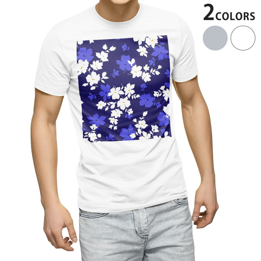 Tシャツ メンズ 半袖 ホワイト グレー デザイン S M L XL 2XL Tシャツ ティーシャツ T shirt 010631 花 紫