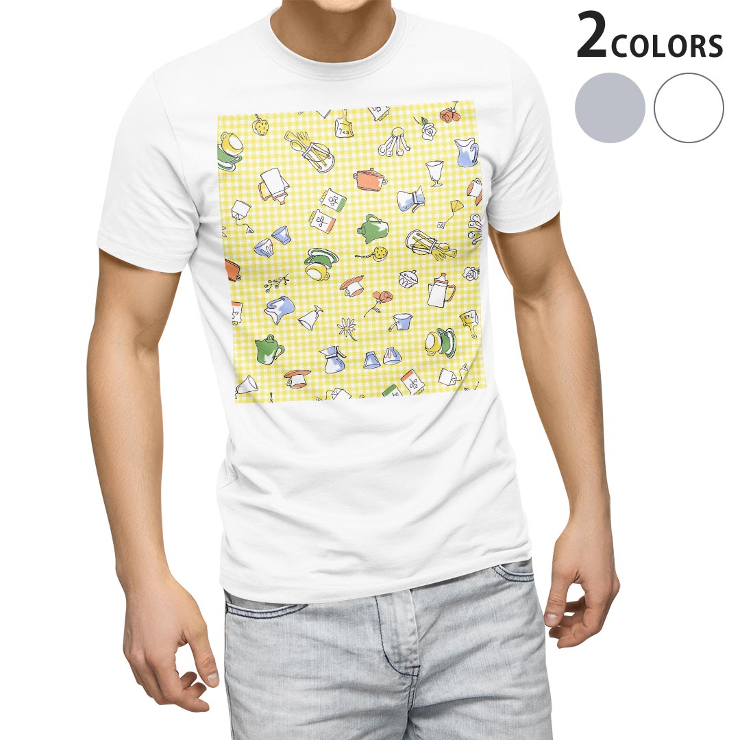 楽天kabeコレTシャツ メンズ 半袖 ホワイト グレー デザイン S M L XL 2XL Tシャツ ティーシャツ T shirt 010723 チェック　黄色　インテリア